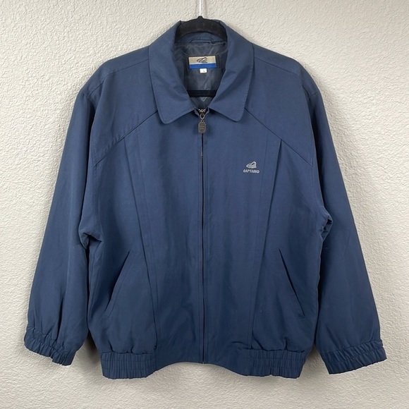 Vintage Captaino Full Zip Jacket Fitted Waist Navy Blue Sz L - Picture 1 of 12